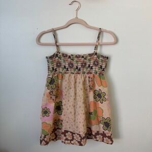 Dolled Up by Fang Floral Babydoll Tank Top Size L Y2K Smocked Cami